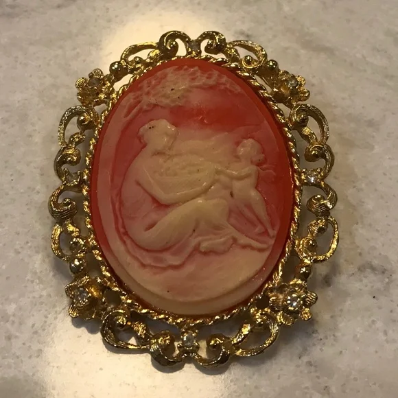 Sarah Cov unique vintage mother & child cameo brooch / pendant - Picture 2 of 10